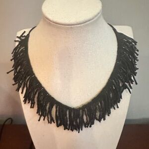 Marc Labat Black Beaded Fringe Necklace Statement Jewelry Western Boho Jewelry
